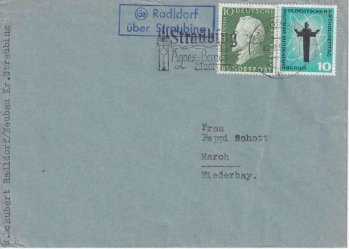 BRD - (13a) Radldorf ü. Straubing Landpost-Ra2 Brief n. March 1958