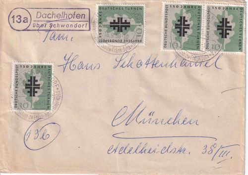 BRD - (13a) Dachelhofen ü. Schwandorf Landpost-Ra2 Brief n. München 1958