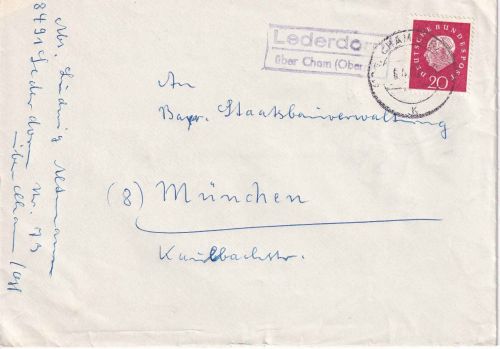 BRD - (--) Lederdorn ü. Cham Landpost-Ra2 (aptiert !) Brief n. München 1962