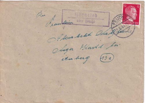 DR - Ebenried ü. Feucht Landpost-Ra2 Brief n. Kastl 1944