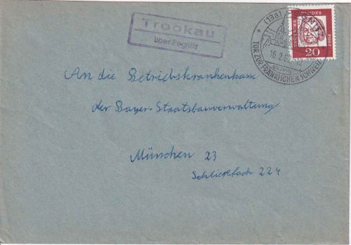 BRD - Trockau ü. Pegnitz Landpost-Ra2 Brief n. München 1962