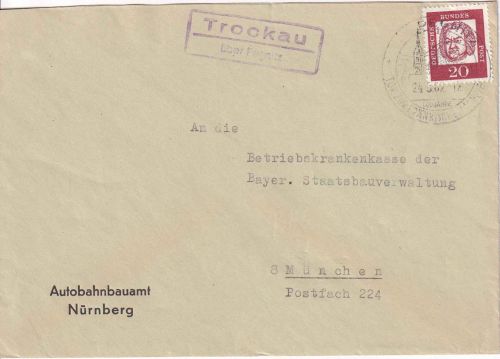 BRD - Trockau ü. Pegnitz Landpost-Ra2 Brief n. München 1962