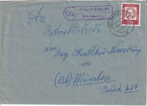 BRD - (13a) Flachbach ü. Bamberg 2 Landpost-Ra2 Brief n. München 1962