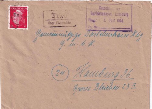 DR - Trieb ü. Lichtenfels Landpost-Ra2 Brief n. Hamburg 1944