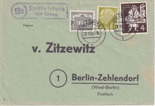 BRD - (13a) Spittelstein ü. Coburg Landpost-Ra2 Drucksache n. Berlin 1954