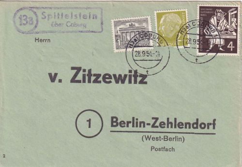 BRD - (13a) Spittelstein ü. Coburg Landpost-Ra2 Drucksache n. Berlin 1954