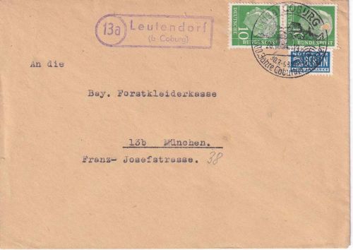 BRD - (13a) Leutendorf (b. Coburg) Landpost-Ra2 Brief n. München 1954