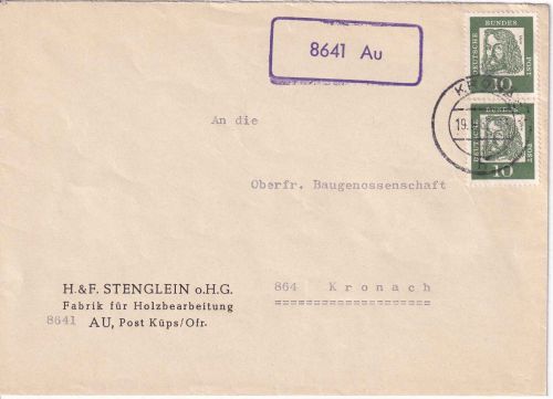 BRD - 8641 Au Landpost-Ra1 Brief Kronach (aptiert !) - Kronach 1962