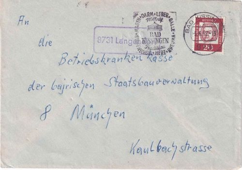 BRD - 8731 Langendorf Landpost-Ra1 Brief Bad Kissingen - München 1962