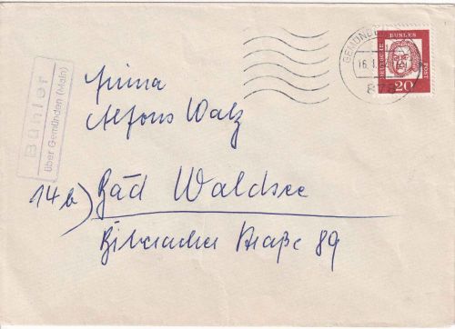 BRD - Bühler ü. Gemünden (Main) Landpost-Ra2 Brief n. Bad Waldsee 1962