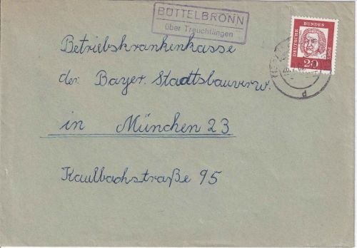 BRD - Büttelbronn ü. Treuchtlingen Landpost-Ra2 Brief n. München 1962