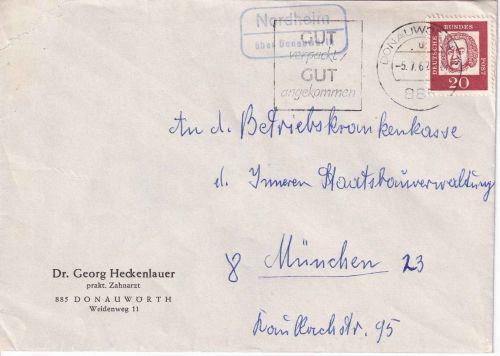 BRD - Nordheim ü. Donauwörth Landpost-Ra2 Brief n. München 1962