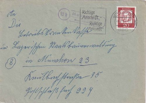 BRD - (13b) Munningen ü. Nördlingen Landpost-Ra2 Brief n. München 1962