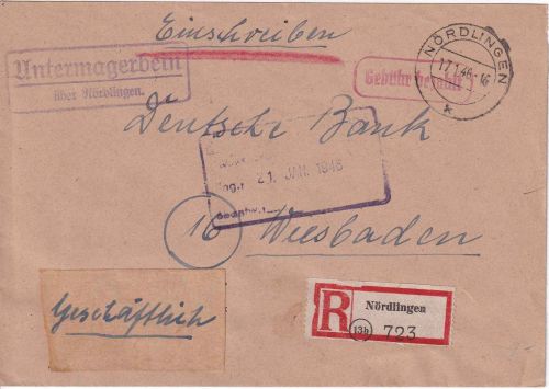 All.Bes. - Untermagerbein ü. Nördlingen Landpost-Ra22 Einschreibebrief 1946