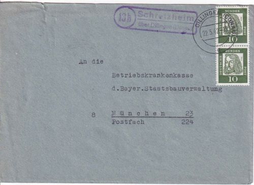 BRD - (13b) Schretzheim ü. Dillingen (Donau) Landpost-Ra2 Brief n. München 1962
