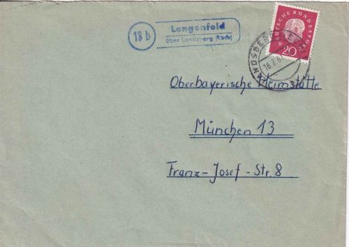 BRD - (13b) Lengenfeld ü. Landsberg (Lech) Landpost-Ra2 Brief n. München 1961