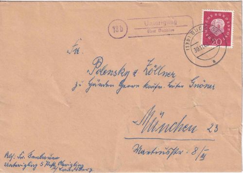 BRD - (13b) Unterigling ü. Buchloe Landpost-Ra2 Brief n. München 1960