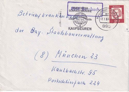 BRD - 8851 Bernbach Landpost-Ra1 Brief Kaufbeuren - München 1964