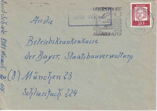BRD - 8981 Wasach Landpost-Ra1 Brief Oberstdorf - München 1963