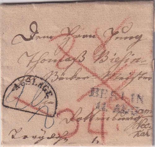 Preussen/Württemberg - Berlin 11. AUG (1825) L2 Auslagenbrief n. Rottenburg