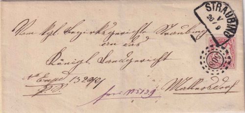 Bayern - 3 Kr. Wappen geschn. oMR 508 + HKS Straubing Brief 26/9 n. Mallersdorf