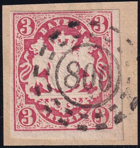 Bayern - 3 Kr. Wappen geschn. Pracht-Briefstück oMR 800 Stockheim Ufr.