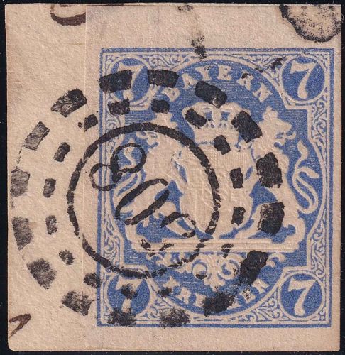 Bayern - 7 Kr. Wappen geschn. Bogenecke Pracht-Briefstück oMR 508 Straubing