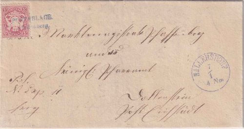 Bayern - Pfaffenberg Postablage viol. L2 Brief K1 Mallersdorf 7/1 (1873)