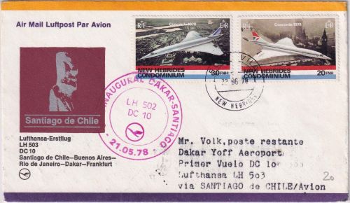 Neue Hebriden - 20+30 FN.H. Concorde Luftpostbrief/LH-Erstflug Port Villa 1978