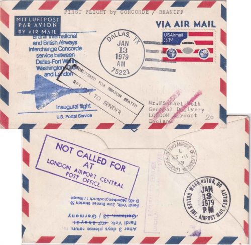 USA - Concorde Firstflight Dallas London 1979 Luftpostbrief