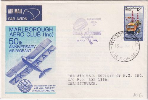 New Zealand - Fallschirmpost Parachute Mail Schmuckkuvert Woodbourne 1978