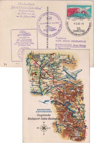 DDR - Bork-Brück-Gedenkflug Bordpostkarte SST Borkheide 1962