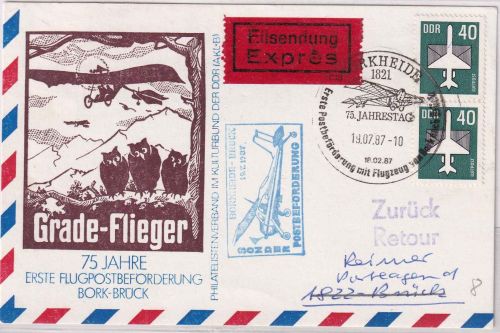 DDR - Borkheide 1987 Gradeflieger 75 J. Flugpostbeförderung Sonderkarte
