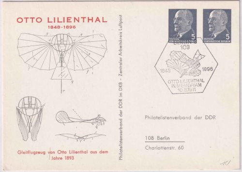 DDR - 5+5 Pfg. Privatganzsache Otto Lilienthal 1848/1896 SST Berlin 1971