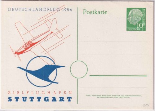 BRD - 10 Pfg. Heuss Privatganzsache Deutschlandflug Stuttgart 1956 ungebraucht