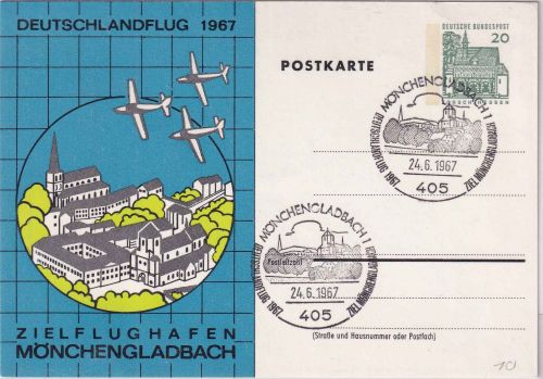 BRD - 20 Pfg. kl. Bauwerke Privatganzsache Deutschlandflug 1967 SST M. Gladbach