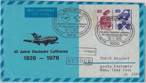 Berlin - 30+60 Pfg. Privatganzsache 50 Jahre Dt. Lufthansa SST Berlin 1976