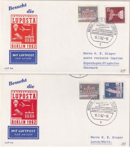 Berlin - Luposta 1962 2 Ausstellungsbelege mit Sonderlochung "LUPOSTA"