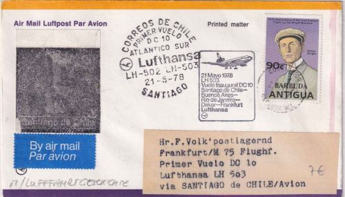 Antigua - 90 C. Wilbur Wright Luftpostbrief Zuleitungspost LH-Firstflight 1978