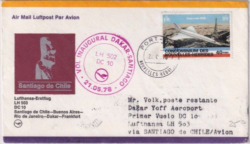 Neue Hebriden - 40 FN.H. Concorde Luftpostbrief/LH-Erstflug Port Villa 1978