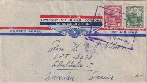 Venezuela - 70+25 C. Flugpostausg. Luftpostbrief (KLM-Aufkleber) Caracas 1947