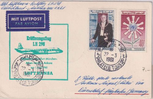 Tunesien - Lufthansa Erstflug Düsseldorf Ankara Zuleitungspost 1961