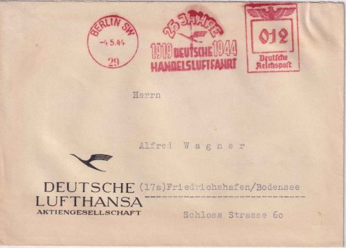 DR - Berlin SW29 12 Pfg. AFS "25 Jahre Deutsche Handelsluftfahrt" Brief 1944