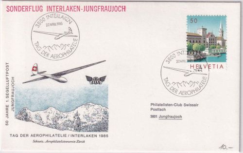 Schweiz - Interlaken/Jungfaujoch Sonder-Segelflug 1985 Schmuckkuvert