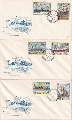 Kuba - Geschichte d. Schifffahrt 6 Werte a. 3 Schmuckumschlägen/FDC 1972