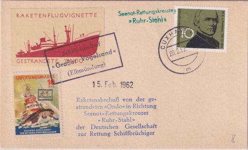 BRD - Seenot-Rettungskreuzer "Ruhr-Stahl" Raketenpost "Getsrandete Ondo" 1962