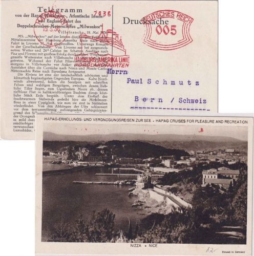 DR - Hamburg 1936 5 Pfg. AFS "Hamburg-Amerika Linie Nordlandfahrten" Drucksache