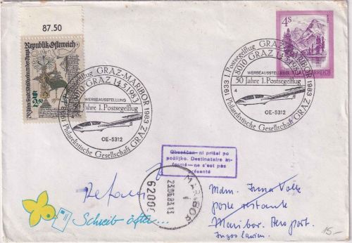 Österreich - Graz 1983 50 J. Erster Postsegelflug (1933-1983) Brief m. SST