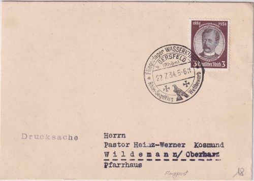 DR - 3 Pfg. Kolonialforscher Drucksachenkarte SST Gersfeld Rhön-Segelflug 1934