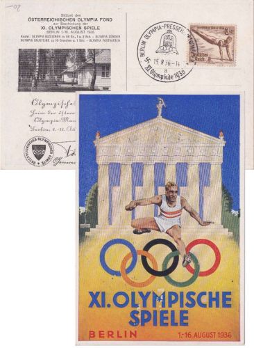 DR - Olympiade Berlin 1936 farb. Sonderkarte + SST Presse-Hauptquartier